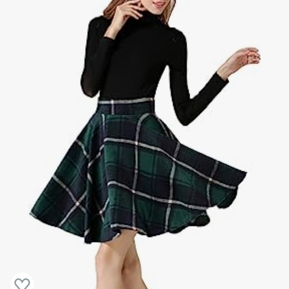 Tanming Women's Casual High Waisted Wool Check Print Plaid Tartan A-Line Skirt